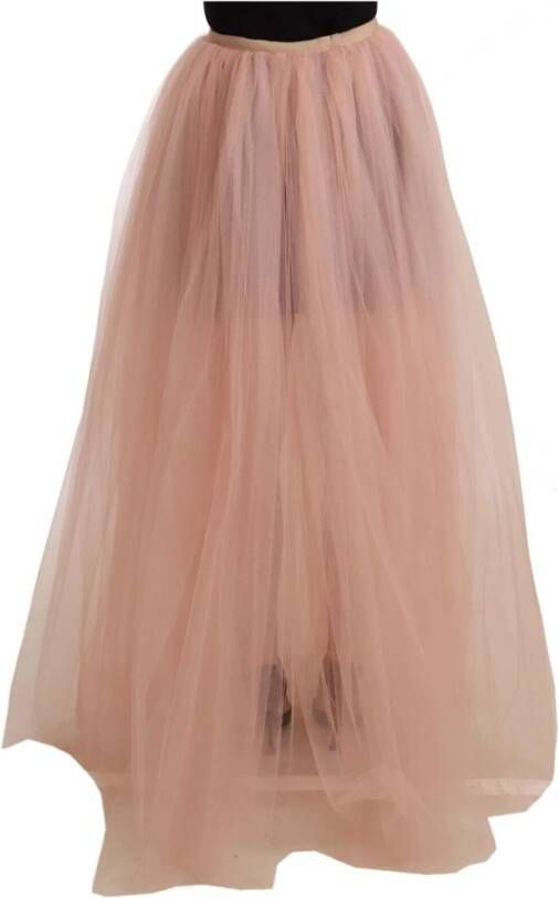 Dolce & Gabbana Pre-owned Pink Nylon Mesh Sheer Floor Length Skirt Pink Dames