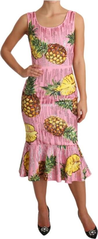Dolce & Gabbana Pre-owned Pink Pineapple Special Piece Midi Dress Roze Dames