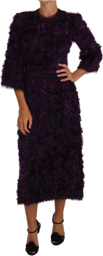 Dolce & Gabbana Pre-owned Purple Fringe Midi Sheath Dress Paars Dames