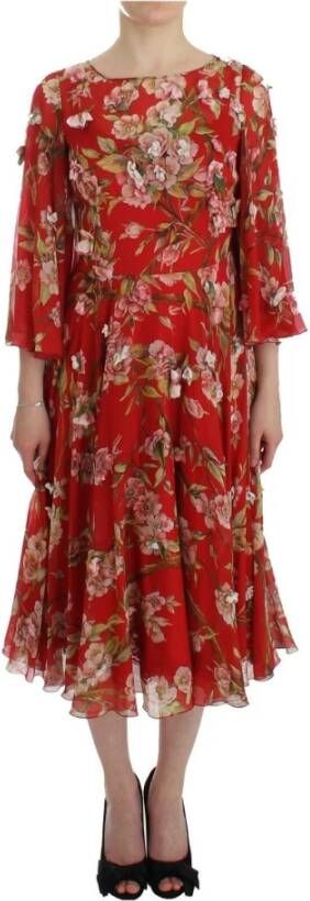 Dolce & Gabbana Pre-owned Red Floral Print Silk Maxi Runway Dress Rood Dames