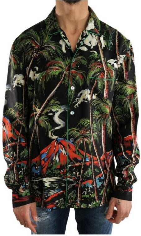 Dolce & Gabbana Dolce Gabbana Multicolor Silk Jungle Print Shirt Grijs Heren