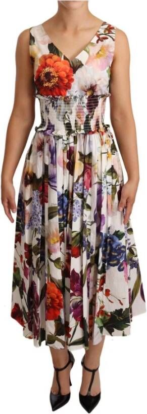 Dolce & Gabbana Pre-owned White Floral Print Cotton Poplin Midi Dress Wit Dames
