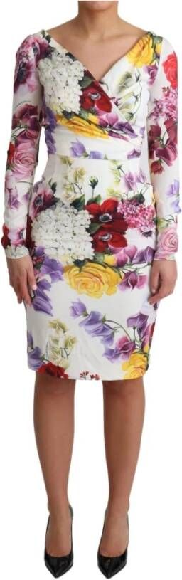 Dolce & Gabbana Pre-owned White Floral Print Silk Long Sleeve Dress Wit Dames