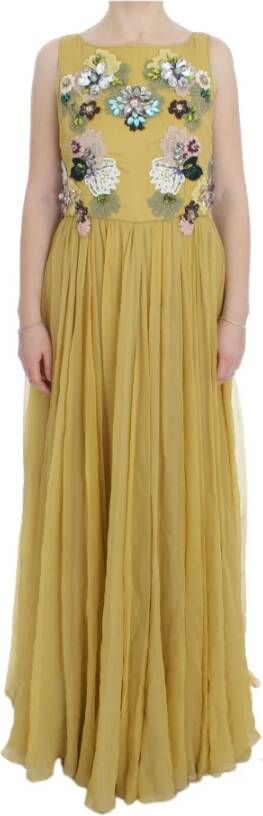 Dolce & Gabbana Gele Bloemen Zijden Baljurk met Kristalapplicaties Yellow Dames