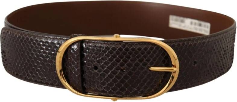 Dolce & Gabbana Luxe Python Leren Riem met Gouden Gesp Brown Dames