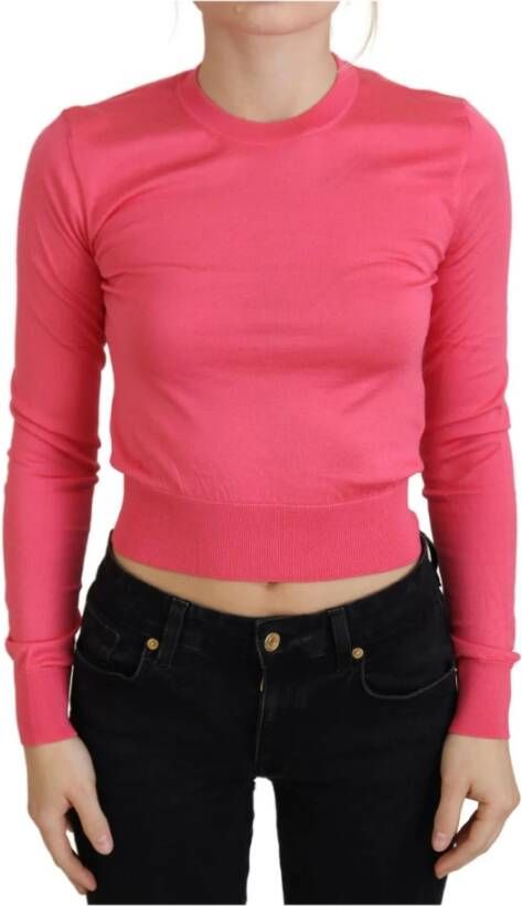 Dolce & Gabbana Roze Zijden Cropped Crewneck Sweater Pink Dames