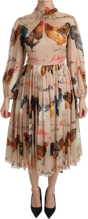 Dolce & Gabbana Print schede midi zijden jurk Beige Dames