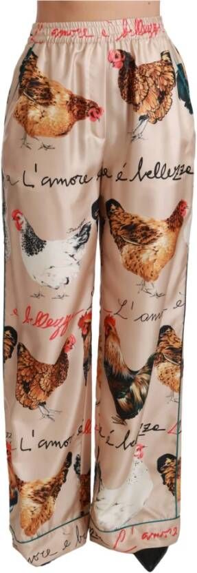 Dolce & Gabbana Luxe zijden broek met kippenprint Beige Dames
