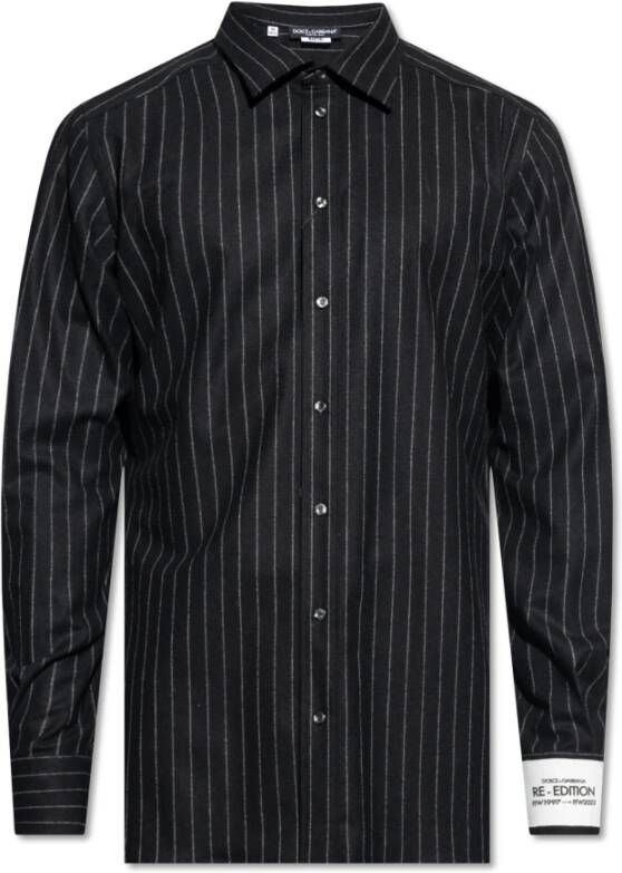Dolce & Gabbana Zwarte Gestreepte Shirt van Virgin Wol Zwart Heren