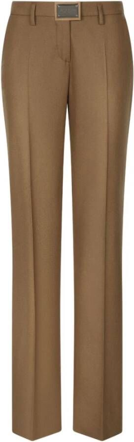 Dolce & Gabbana Rechte Broek met Logo Plaat Bruin Dames