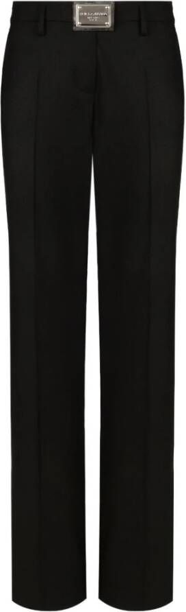 Dolce & Gabbana Rechte Broek met Logo Plaat Zwart Dames