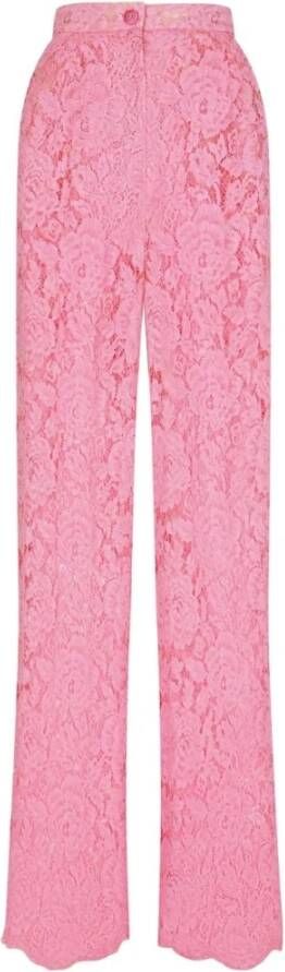 Dolce & Gabbana Bloemenkant Hoge Taille Broek Pink Dames