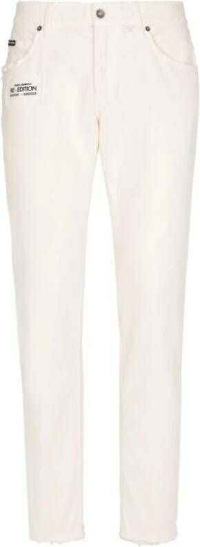 Dolce & Gabbana Logo-Plaque Slim-Fit Jeans White Heren