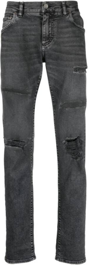 Dolce & Gabbana Rechte Jeans Upgrade Grijs Metalen Label Ontwerp Gray Heren