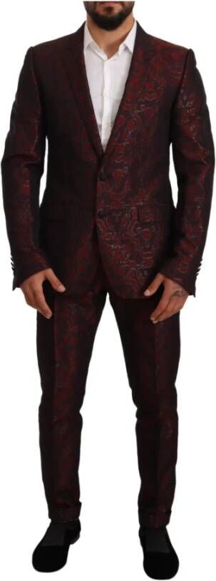 Dolce & Gabbana Red Brocade Slim 2 Piece Set Martini Suit Rood Heren