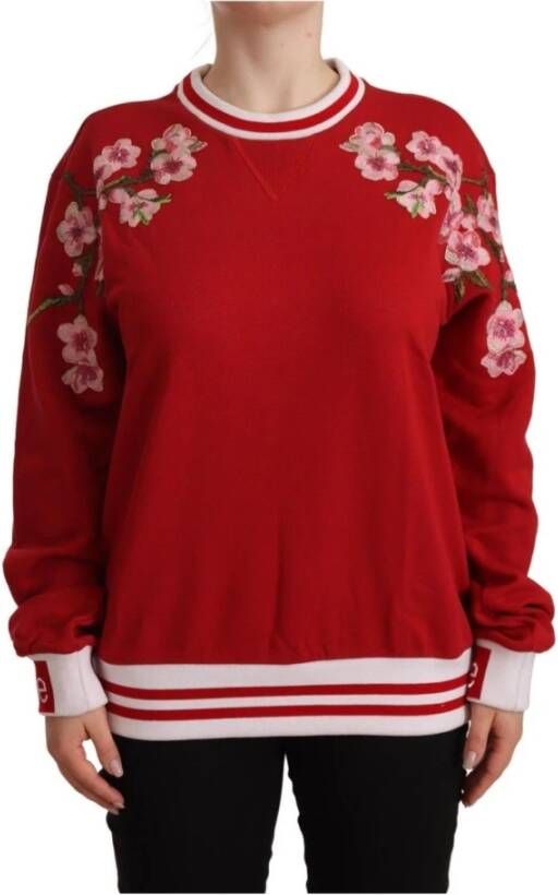 Dolce & Gabbana Red Cotton Crewneck DGlove Pullover Sweater Rood Dames