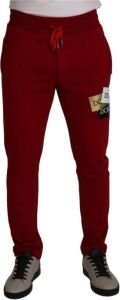 Dolce & Gabbana Red Cotton Logo Patch Sweatpants Jogging Pants Rood Heren