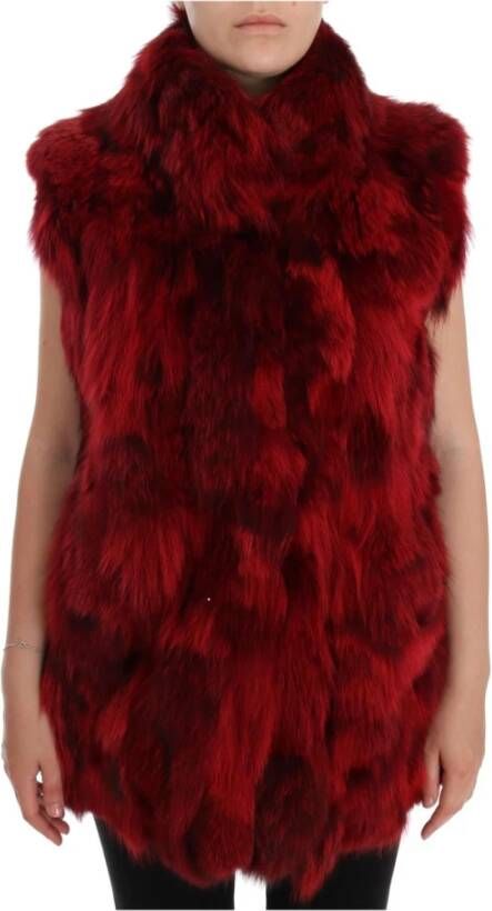 Dolce & Gabbana Red Coyote Fur Sleeveless Coat Jacket Rood Dames