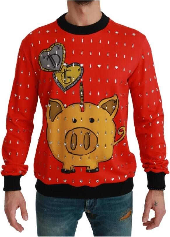 Dolce & Gabbana Red Crystal Pig of the Year Sweater Rood Heren