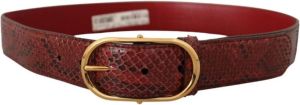 Dolce & Gabbana Red Exotic Leather Gold Oval Buckle Belt Rood Dames
