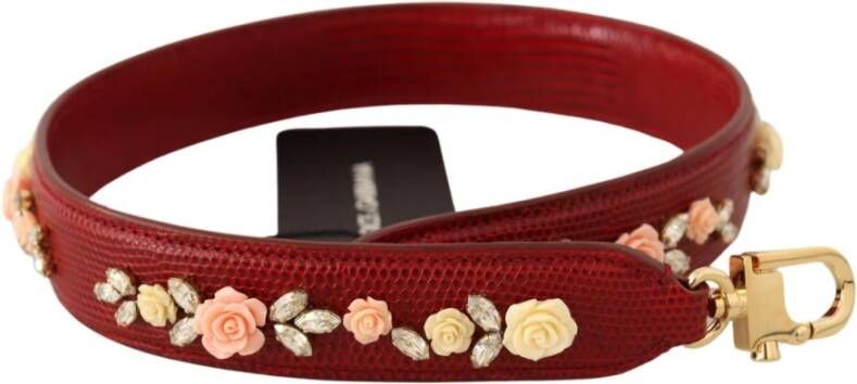 Dolce & Gabbana Red Floral Crystals Exotic Leather Bag Shoulder Strap Rood Dames