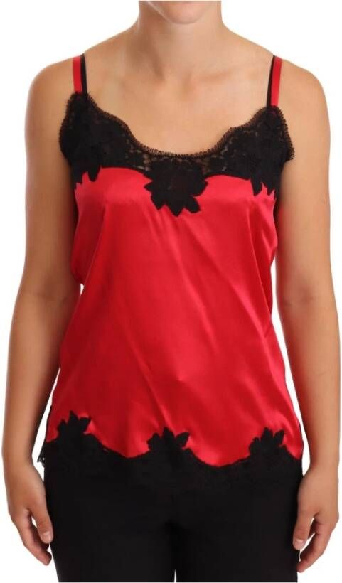 Dolce & Gabbana Red Floral Lace Silk Satin Camisole Lingerie Top Rood Dames