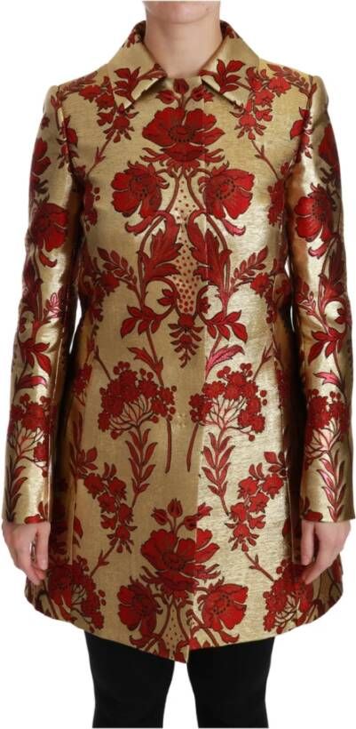 Dolce & Gabbana Red Gold Floral Brocade Cape Coat Jacket Geel Dames