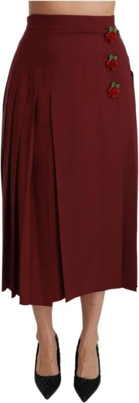 Dolce & Gabbana Red High Waist Pleated Maxi Wool Skirt Rood Dames