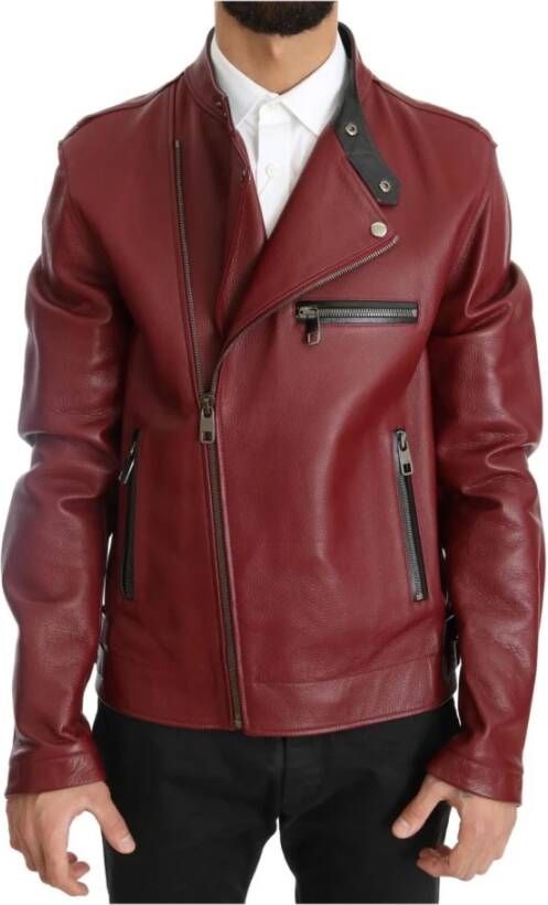 Dolce & Gabbana Red Leather Deerskin Jacket Rood Heren