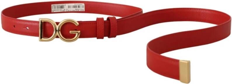 Dolce & Gabbana Red Leather Gold Metal Logo Buckle Belt Rood Dames