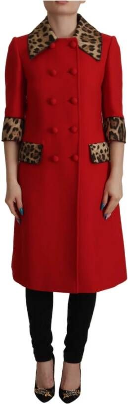 Dolce & Gabbana Red Leopard Wool Trenchcoat Jacket Rood Dames