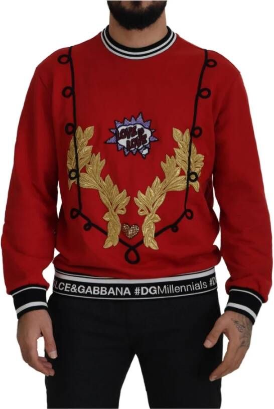 Dolce & Gabbana Red Sequined Love Cotton Pullover Sweater Rood Heren