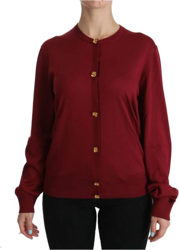 Dolce & Gabbana Red Silk Long Sleeve Cardigan Sweater Rood Dames