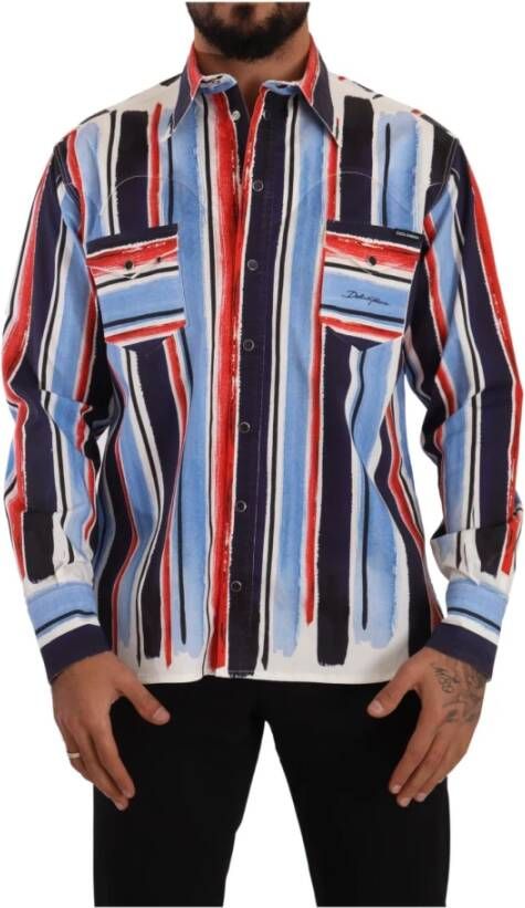 Dolce & Gabbana Red Striped Long Sleeve Cotton Shirt Blue Rood Heren