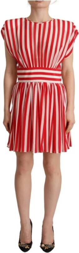Dolce & Gabbana Red White Stripes Silk Mini A-line Dress Rood Dames