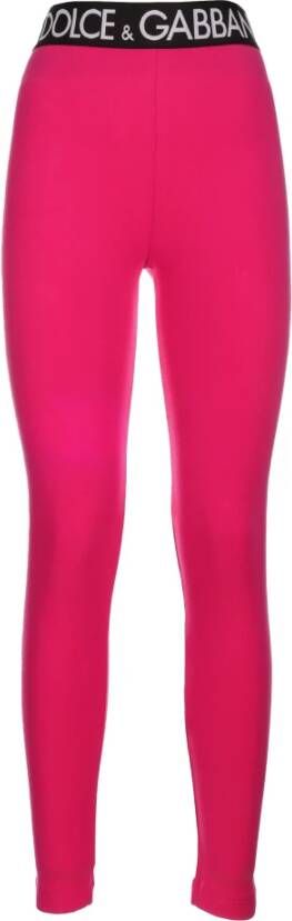 Dolce & Gabbana Regular Fit Leggings Geschikt voor alle klimaten 90% katoen 10% elastaan Roze Dames