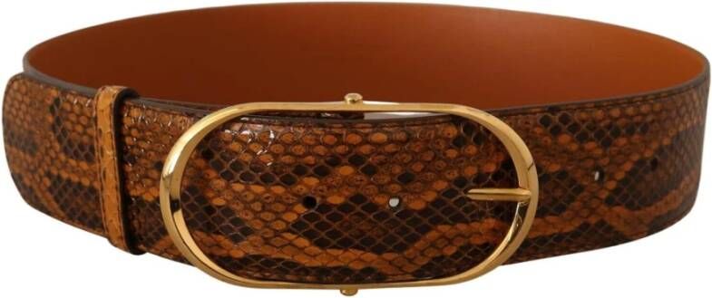 Dolce & Gabbana Exotische Leren Gouden Ovale Gesp Riem Brown Unisex