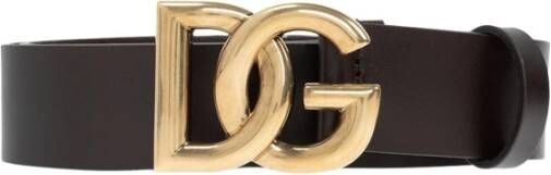 Dolce & Gabbana Bruin Leren Riem met DG Logo Gesp Brown Heren