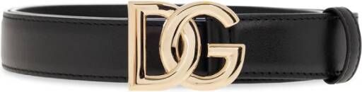 Dolce & Gabbana Zwarte Leren Riem met Gouden Logo Gesp Black Dames