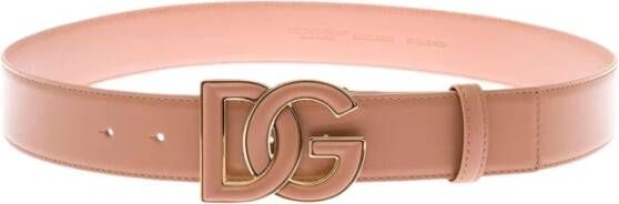 Dolce & Gabbana Luxe Roze Kalfsleren Riem met DG Logo Pink Dames