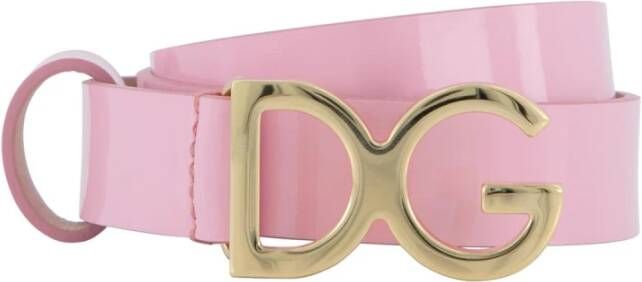 Dolce & Gabbana Patent Leather Belt with DG Logo Roze Dames