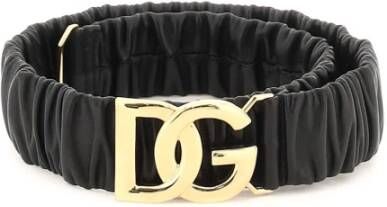 Dolce & Gabbana Elastische Leren Riem met Gouden Metalen Gesp Black Dames