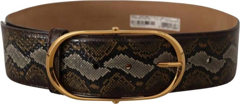 Dolce & Gabbana Brown Python Leather Gold Oval Buckle Belt Bruin Unisex