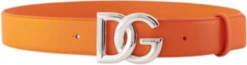 Dolce & Gabbana Metallic Lettering Gesp Riem Orange Heren