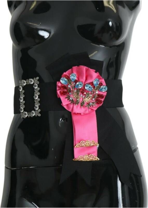 Dolce & Gabbana Barok Kristallen Taille Riem met Bloemenbroches Black Dames
