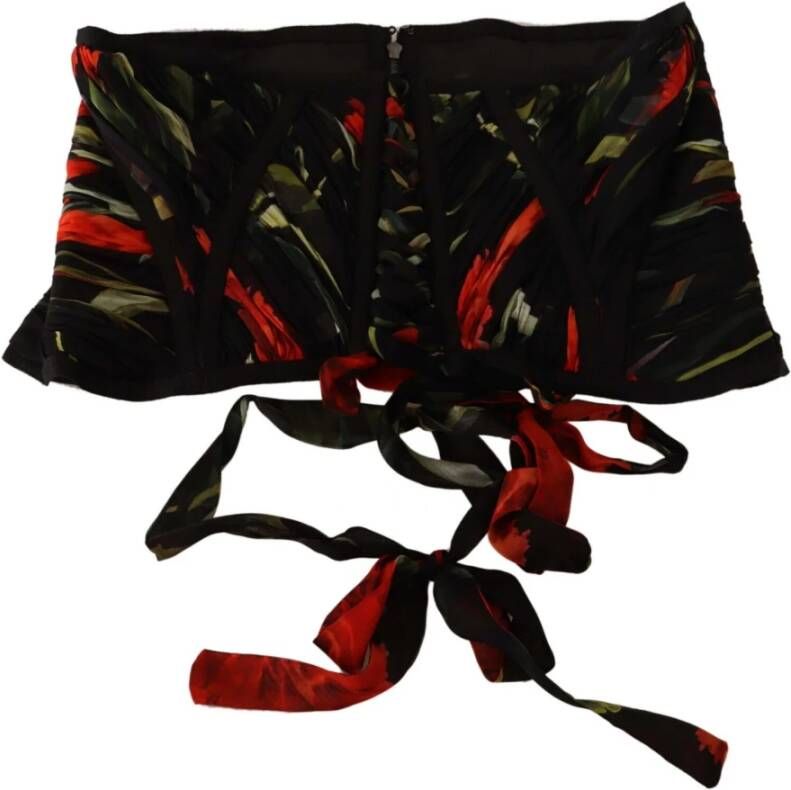 Dolce & Gabbana Black Corset Belt Stretch Waist Strap Silk Top Zwart Dames