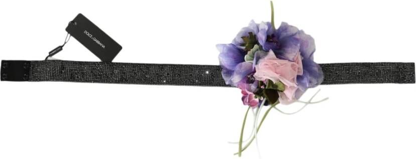 Dolce & Gabbana Belt Crystal Brass Flower Wide Waist Zwart Dames