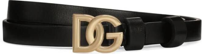 Dolce & Gabbana Zwart DG-Logo Kalfsleren Riem Black Heren