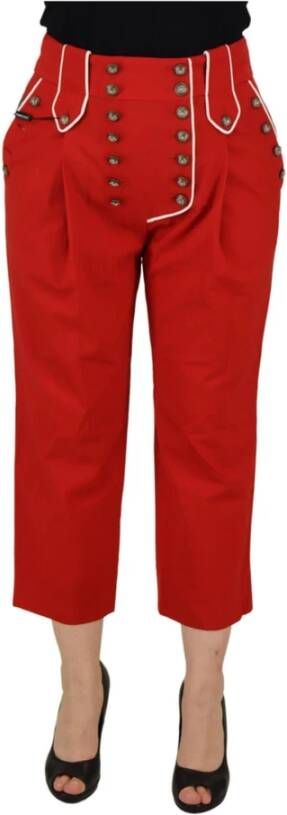 Dolce & Gabbana Red Button Embellished High Waist Pants Rood