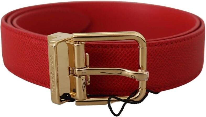 Dolce & Gabbana Rode Massief Leren Gouden Metalen Gesp Riem Red Dames